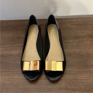 Kate Spade Blue Heels with Gold Bow Accent
